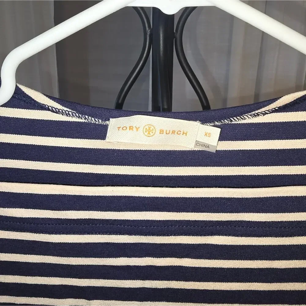 Tory Burch Black and White Striped Long Sleeve Dress